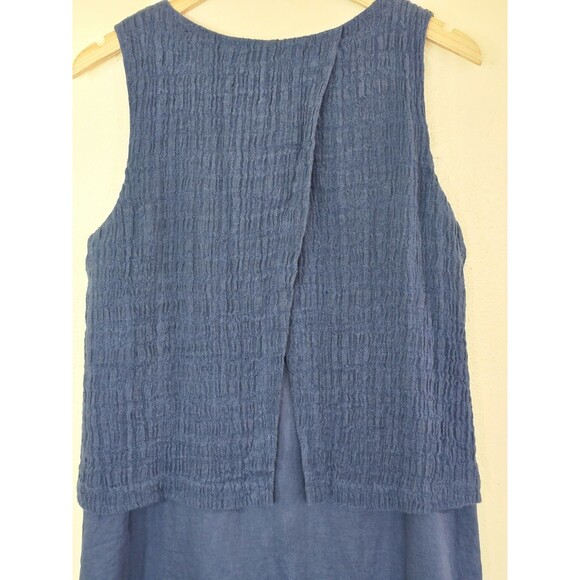 J. Jill pureJill Linen Blue Maxi Layered Dress Womens Size Medium Batik Overlay - Picture 8 of 11
